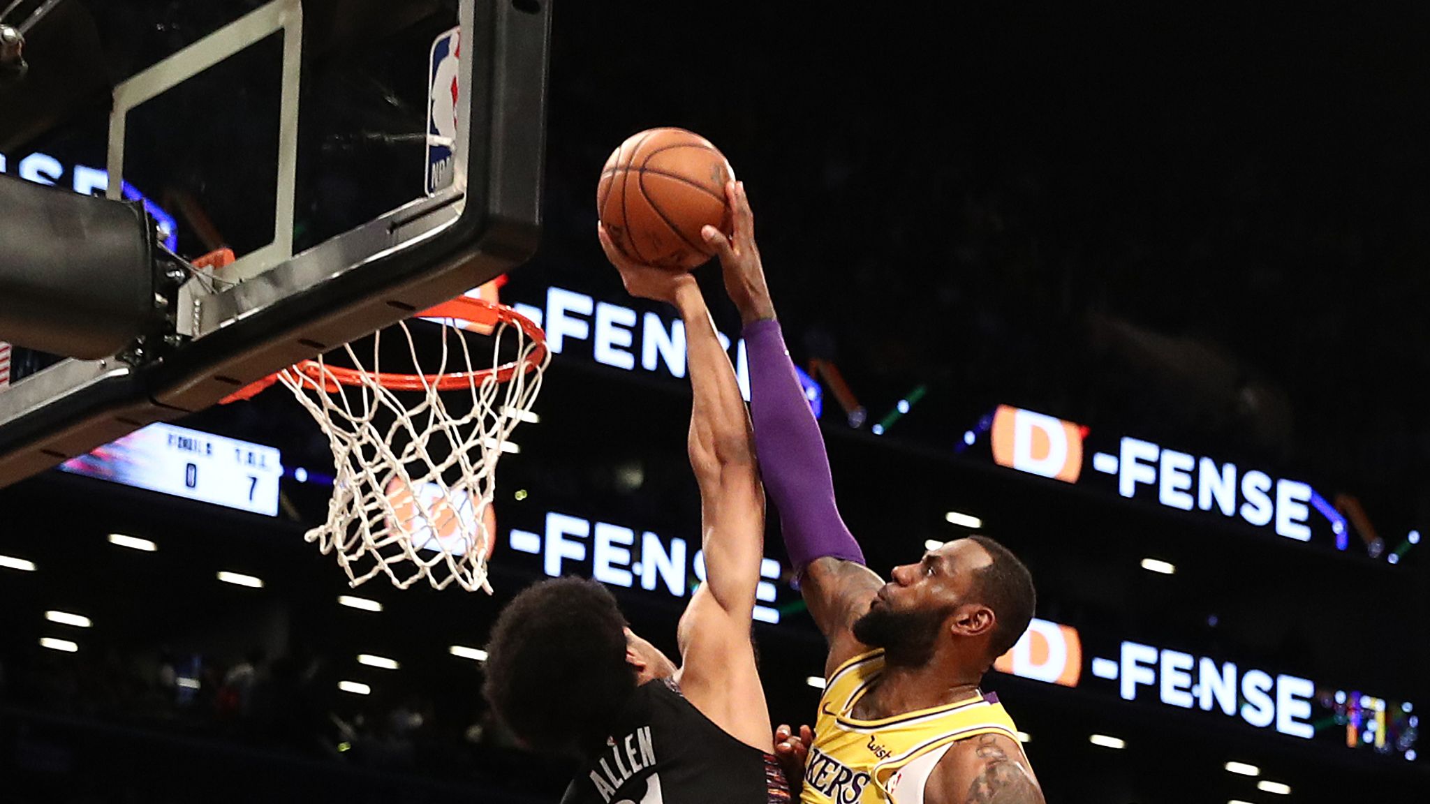 LeBron James dunk rejected by Jarrett Allen in Brooklyn Nets win over Los Angeles Lakers NBA News Sky Sports