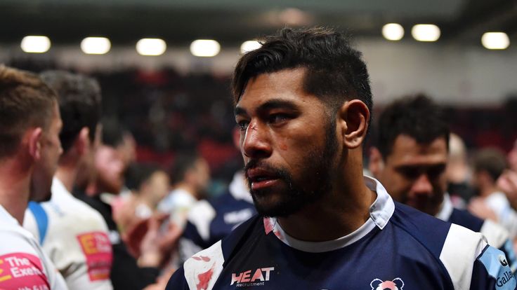 Charles Piutau of Bristol Bears looks dejected following his sides defeat in the Gallagher Premiership Rugby match between Bristol Bears and Exeter Chiefs at Ashton Gate on November 18, 2018 in Bristol, United Kingdom.