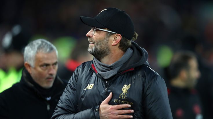 Jurgen Klopp and Jose Mourinho at Anfield ahead of Liverpool's clash with Manchester United
