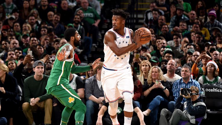 Kyrie Irving guards Jimmy Butler