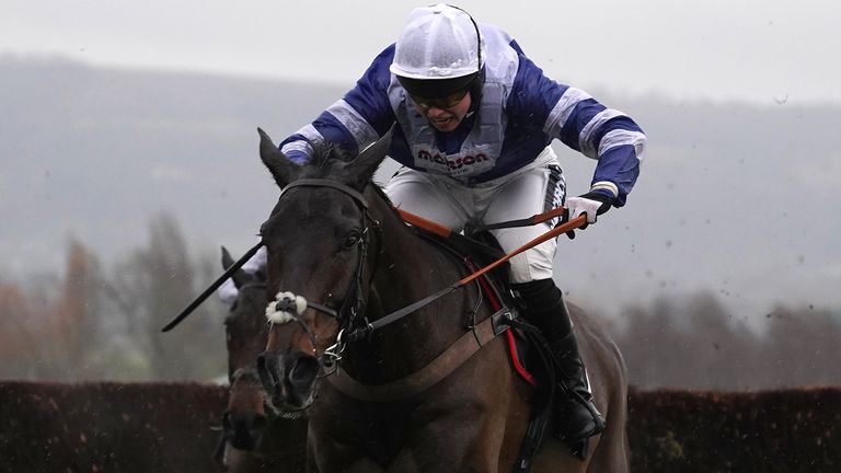 Bryony Frost riding Frodon clear the last to win the Caspian Caviar Gold Cup Handicap Chase at Cheltenham