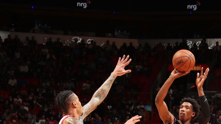 Josh Richardson fires a jumper against the Houston Rockets