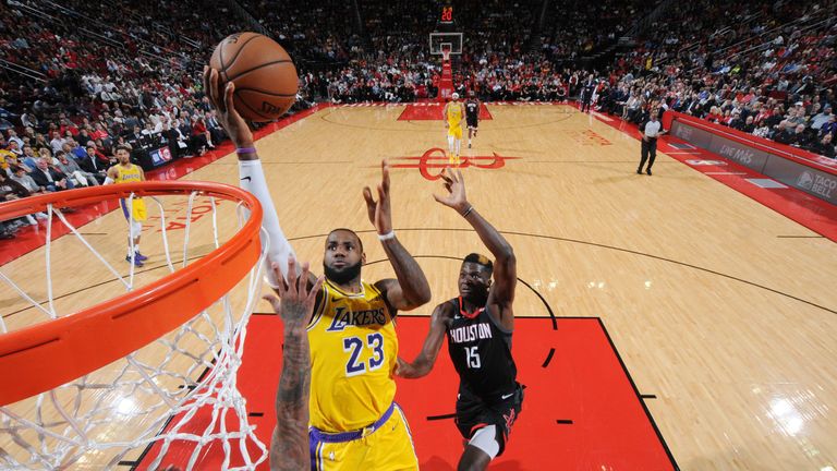 LeBron James scores with a lay-up