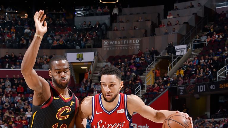 CLEVELAND, OH - DECEMBER 16: Ben Simmons #25 of the Philadelphia 76ers drives to the basket against the Cleveland Cavaliers on December 16, 2018 at Quicken Loans Arena in Cleveland, Ohio. NOTE TO USER: User expressly acknowledges and agrees that, by downloading and/or using this Photograph, user is consenting to the terms and conditions of the Getty Images License Agreement. Mandatory Copyright Notice: Copyright 2018 NBAE (Photo by David Liam Kyle/NBAE via Getty Images)