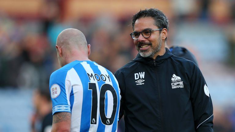 Aaron Mooy with Huddersfield boss David Wagner