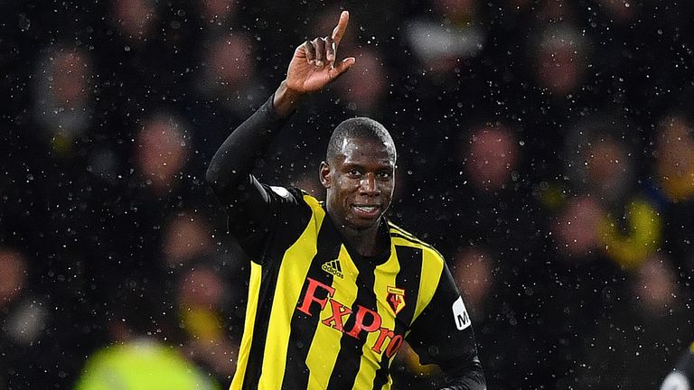 Abdoulaye Doucoure celebrates after pulling a goal back for Watford