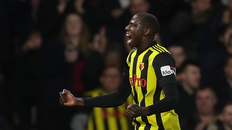 Abdoulaye Doucoure celebrates Watford's equaliser