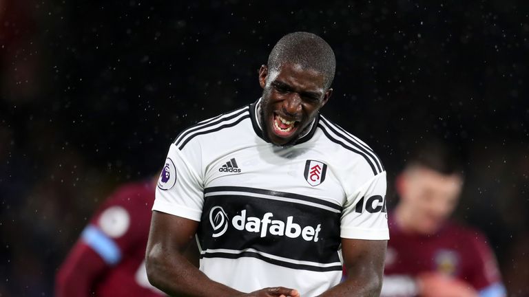 Aboubakar Kamara reacts during the game at Craven Cottage