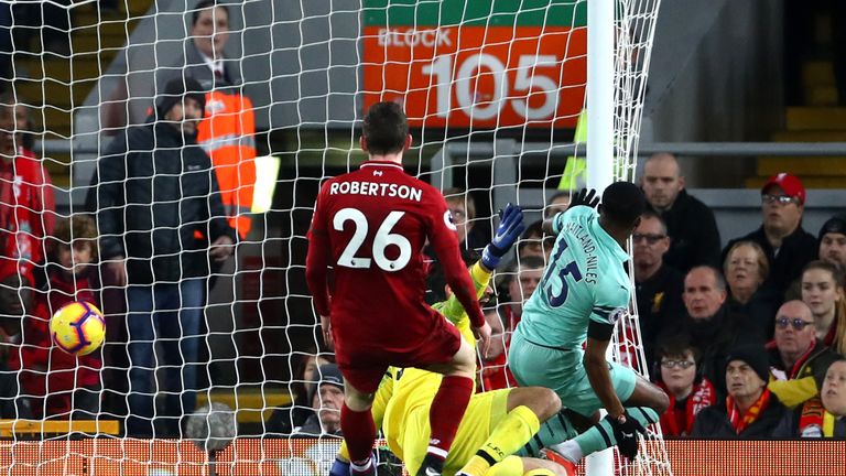 Ainsley Maitland-Niles scores the opening goal of the game