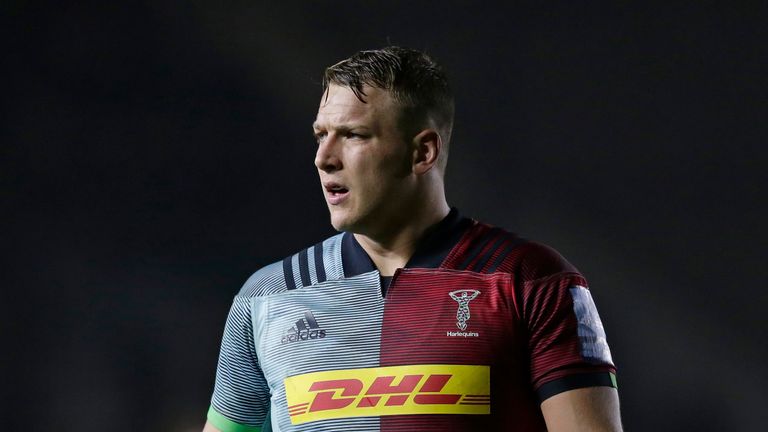 Alex Dombrandt of Harlequins during the Gallagher Premiership Rugby match between Harlequins and Newcastle Falcons at Twickenham Stoop on November 16, 2018 in London, United Kingdom.
