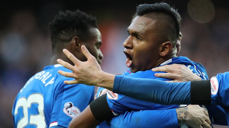 Ryan Jack of Rangers celebrates at full time with Alfredo Morelos during the Ladbrookes Scottish Premiership match between Rangers and Celtic at Ibrox Stadium on December 29, 2018 in Glasgow, Scotland. 