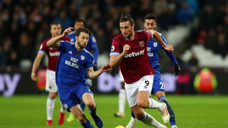 Andy Carroll attacks the Cardiff City defence