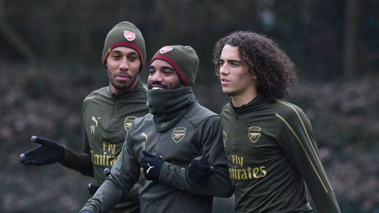 ST ALBANS, ENGLAND - NOVEMBER 24: of Arsenal during a training session at London Colney on November 24, 2018 in St Albans, England. (Photo by Stuart MacFarlane/Arsenal FC via Getty Images)