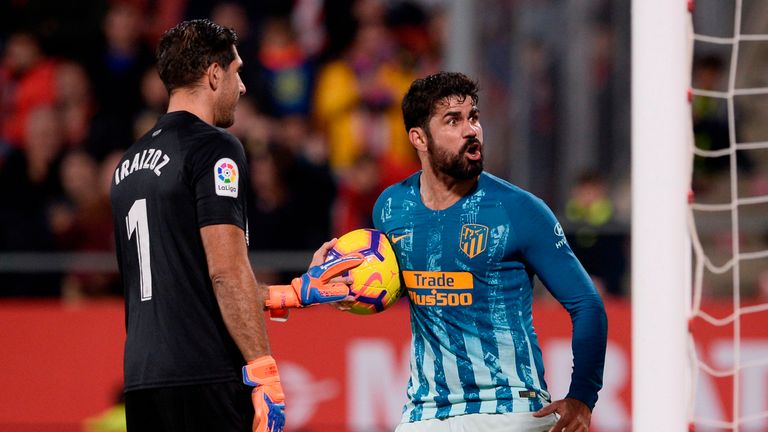 Diego Costa celebrates after Atletico Madrid's equaliser against Girona