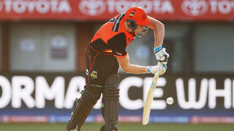 Cameron Bancroft of the Scorchers bats during the Big Bash League match between the Hobart Hurricanes and the Perth Scorchers at UTAS Stadium on December 30