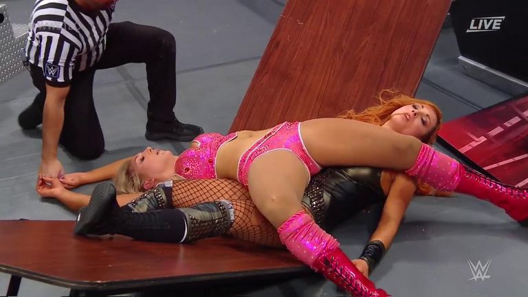 WWE's first ever women's tables, ladders and chairs match between Becky Lynch, Charlotte Flair and Asuka ended in destructive fashion