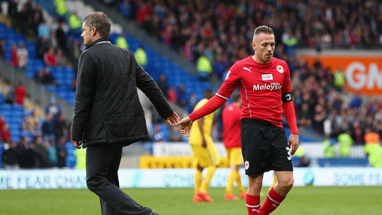 of Cardiff City of Crystal Palace during the Barclays Premier League match between Cardiff City and Crystal Palace at Cardiff City Stadium on April 5, 2014 in Cardiff, Wales.