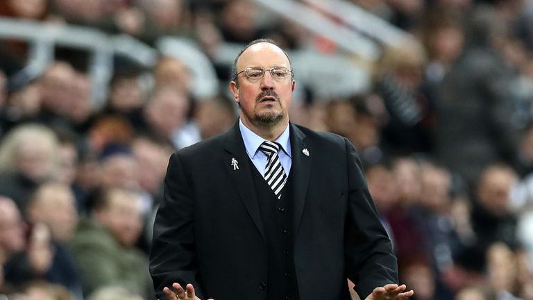 Rafael Benitez looks on during the Premier League match between Newcastle United and Fulham.