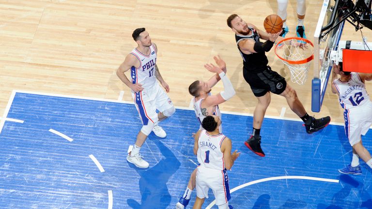 Blake Griffin of the Detroit Pistons shoots the ball against the Philadelphia 76ers  on December 7, 2018