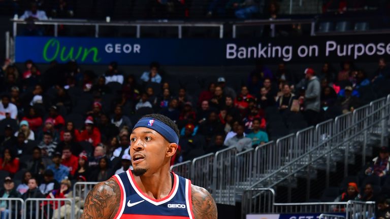 Bradley Beal #3 of the Washington Wizards handles the ball against the Atlanta Hawks on December 5, 2018 at State Farm Arena in Atlanta, Georgia