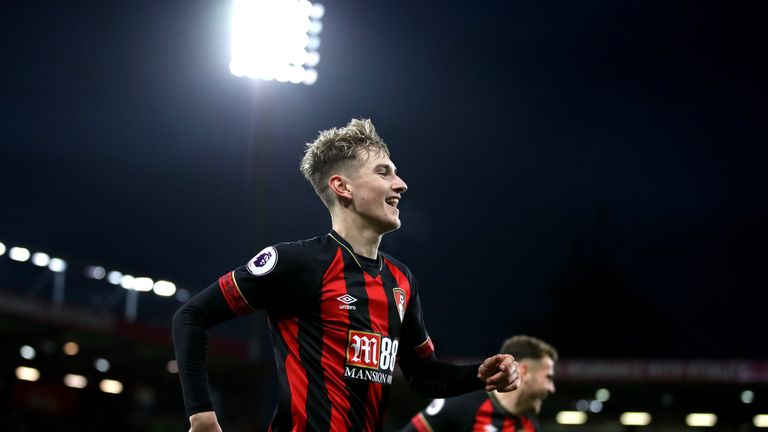 David Brook celebrates during the Premier League match between AFC Bournemouth and Brighton.