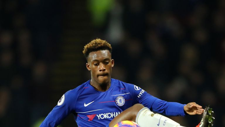 Callum Hudson-Odoi of Chelsea in action during the Premier League match against Watford