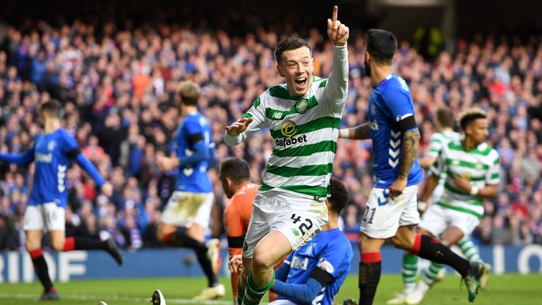 Callum McGregor turns away to celebrate his goal for Celtic, but it's ruled out for offside
