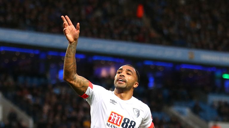 Callum Wilson celebrates scoring against Manchester City 