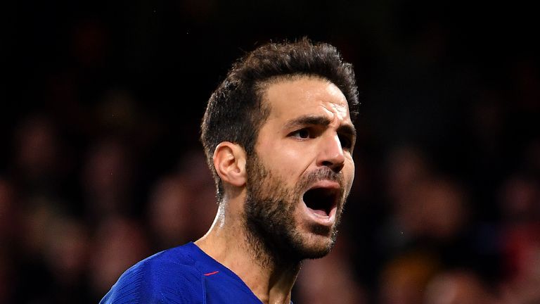 Cesc Fabregas during the Carabao Cup Fourth Round match between Chelsea and Derby County at Stamford Bridge on October 31, 2018 in London, England.