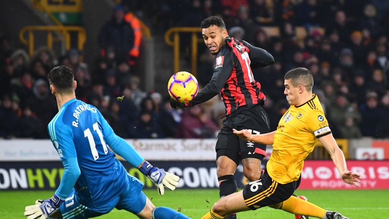Conor Coady blocks Josh King's shot during the Premier League match between Wolverhampton Wanderers and AFC Bournemouth at Molineux on December 15, 2018 in Wolverhampton, United Kingdom