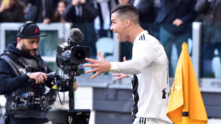 Cristiano Ronaldo celebrates after scoring against Sampdoria