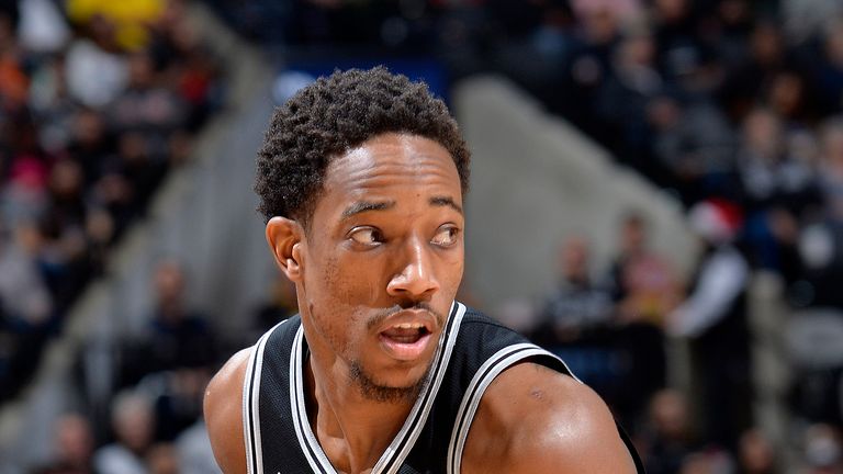 DeMar DeRozan #10 of the San Antonio Spurs handles the ball against the Utah Jazz on December 9, 2018 at the AT&T Center in San Antonio, Texas. 