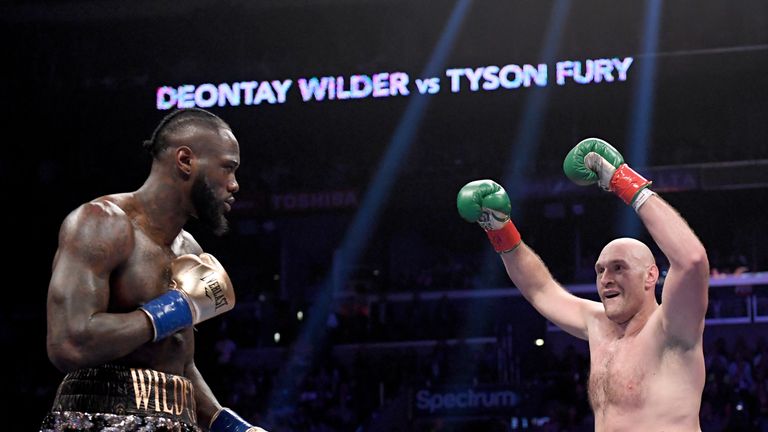 Tyson Fury baits Deontay Wilder in the second round, fighting to a draw during the WBC Heavyweight Champioinship at Staples Center on December 1, 2018 in Los Angeles, California.