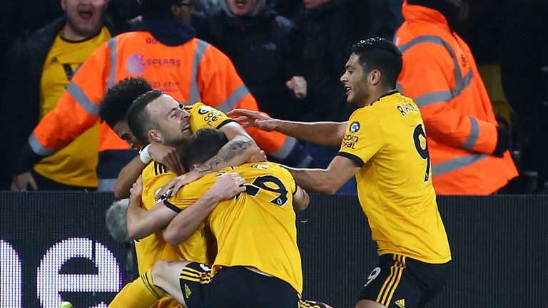 Diogo Jota celebrates his goal with team-mates