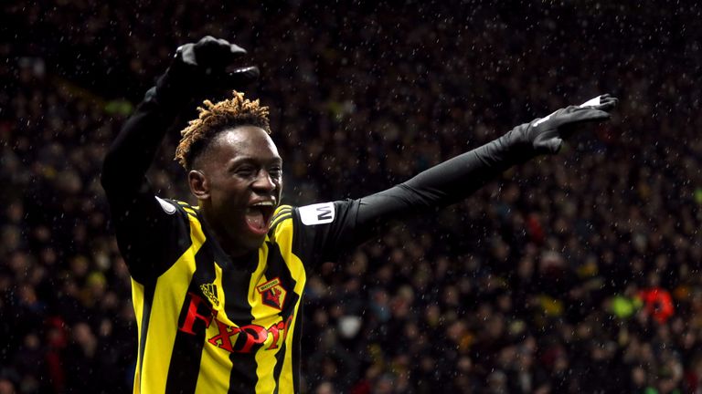 Domingos Quina celebrates scoring Watford's third goal of the game