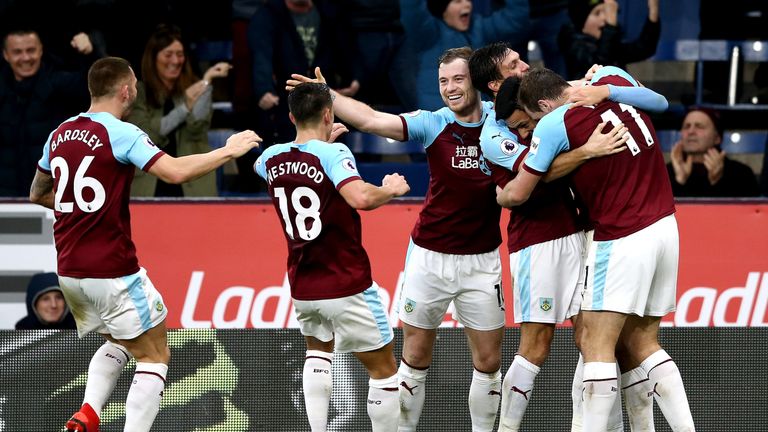 Dwight McNeil celebrates his goal with Burnley team-mates