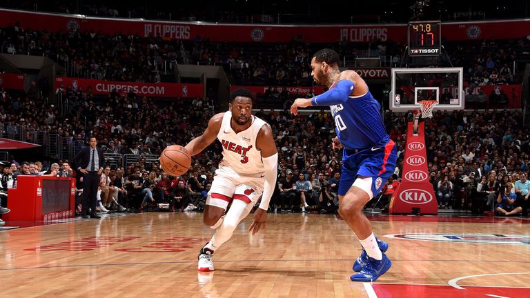 Dwyane Wade #3 of the Miami Heat handles the ball against the LA Clippers on December 8, 2018 at STAPLES Center in Los Angeles, California.