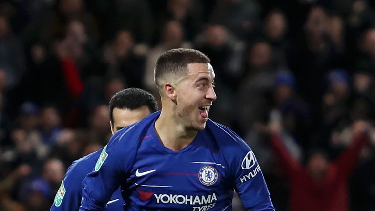 Eden Hazard celebrates scoring Chelsea's winner against Bournemouth