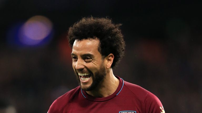 Felipe Anderson celebrates after scoring West Ham's third goal