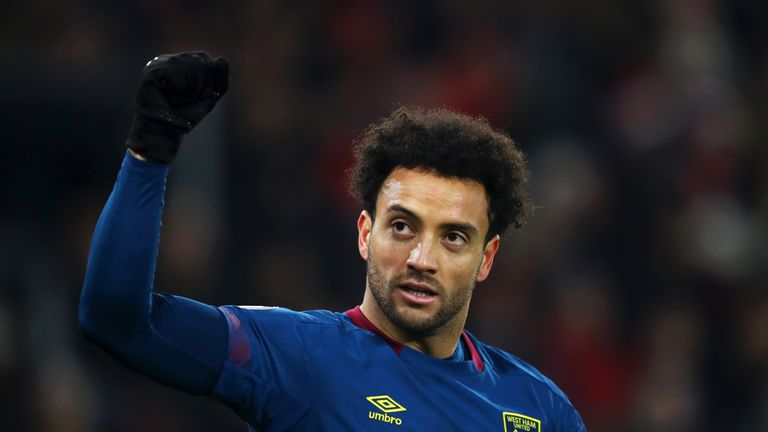 Felipe Anderson celebrates after he scores West Ham's second goal against Southampton