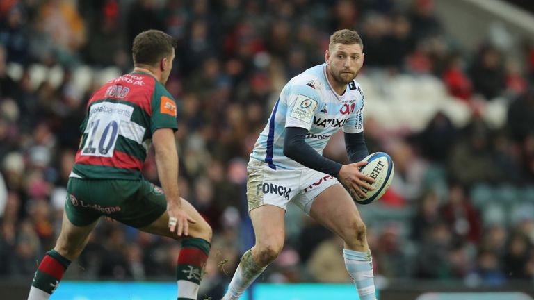 Finn Russell of Racing 92 takes on George Ford during the Champions Cup match between Leicester Tigers and Racing 92 at Welford Road Stadium on December 16, 2018 in Leicester, United Kingdom.