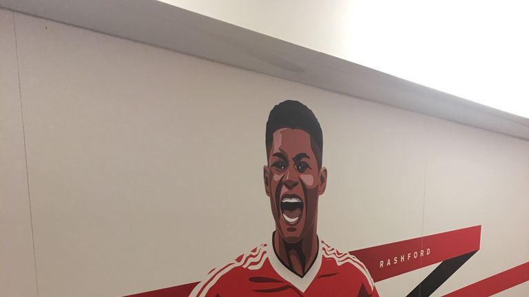An image of Marcus Rashford a corridor at Manchester United's training ground