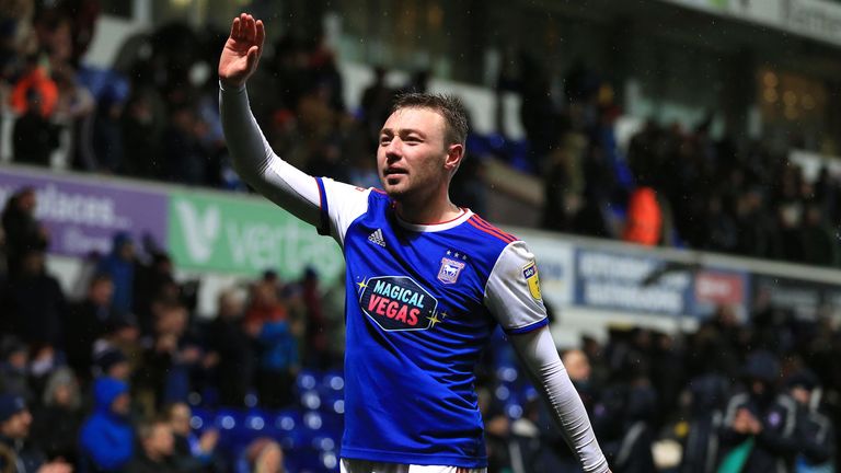 Freddie Sears of Ipswich Town celebrates his side's 1-0 win over Wigan Athletic