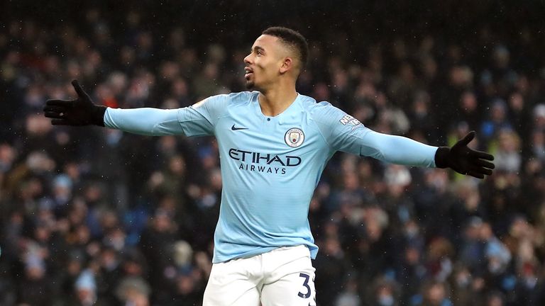 Manchester City's Gabriel Jesus celebrates scoring his side's second goal of the game