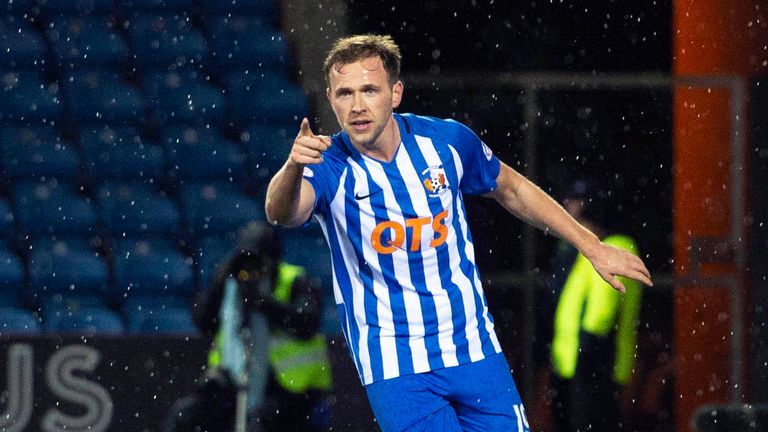Greg Stewart celebrates after putting Kilmarnock 3-0 up against Dundee