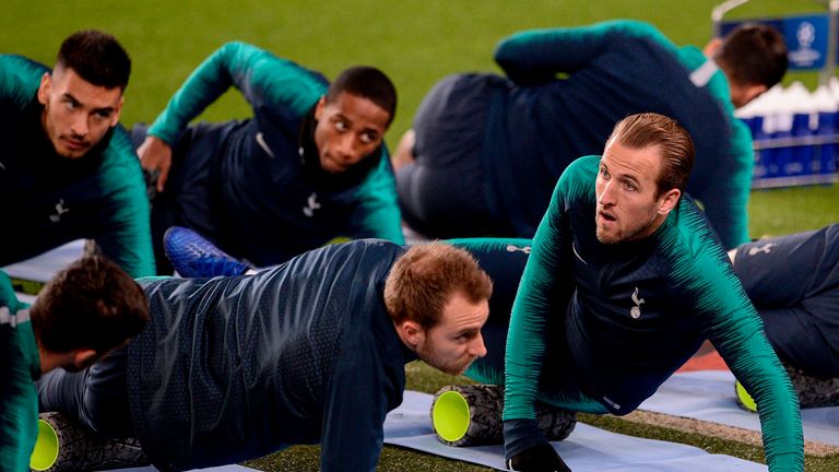 Kane took part in a training session at the Nou Camp on Monday