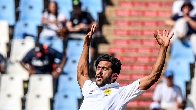 PRETORIA, SOUTH AFRICA - DECEMBER 26:  Hasan Ali of Pakistan celebrates after dismissing Aiden Markram of South Africa during day 1 of the 1st Castle Lager Test match between South Africa and Pakistan at SuperSport Park on December 26, 2018 in Pretoria, South Africa. (Photo by Sydney Seshibedi/Gallo Images)