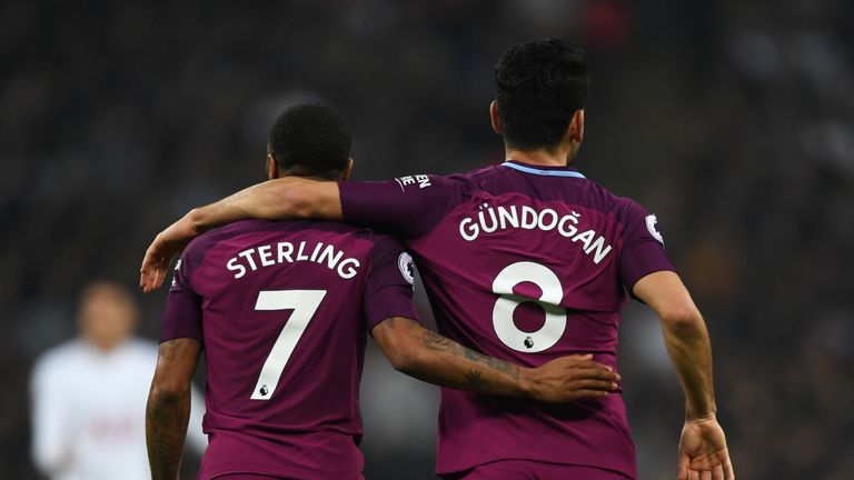 Raheem Sterling and Ilkay Gundogan of Manchester City