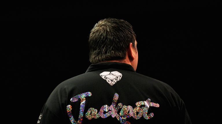 A detail veiw of the shirt with the word 'Jackpot' worn by Adrian Lewis of England as he gets his darts ready to throw in his match against Robert Thornton of Scotland during day eight of the 2012 Ladbrokes.com World Darts Championship at Alexandra Palace on December 22, 2011 in London, England.