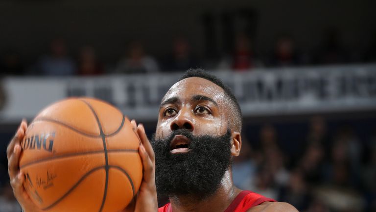 NEW ORLEANS, LA - DECEMBER 29: James Harden #13 of the Houston Rockets shoots a free throw against the New Orleans Pelicans on December 29, 2018 